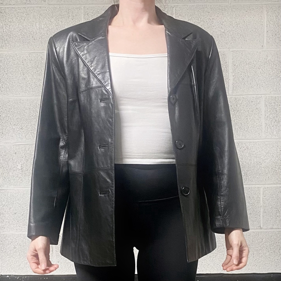 Vintage Danier Leather Black Blazer Jacket Size Medium - Picture 3 of 12